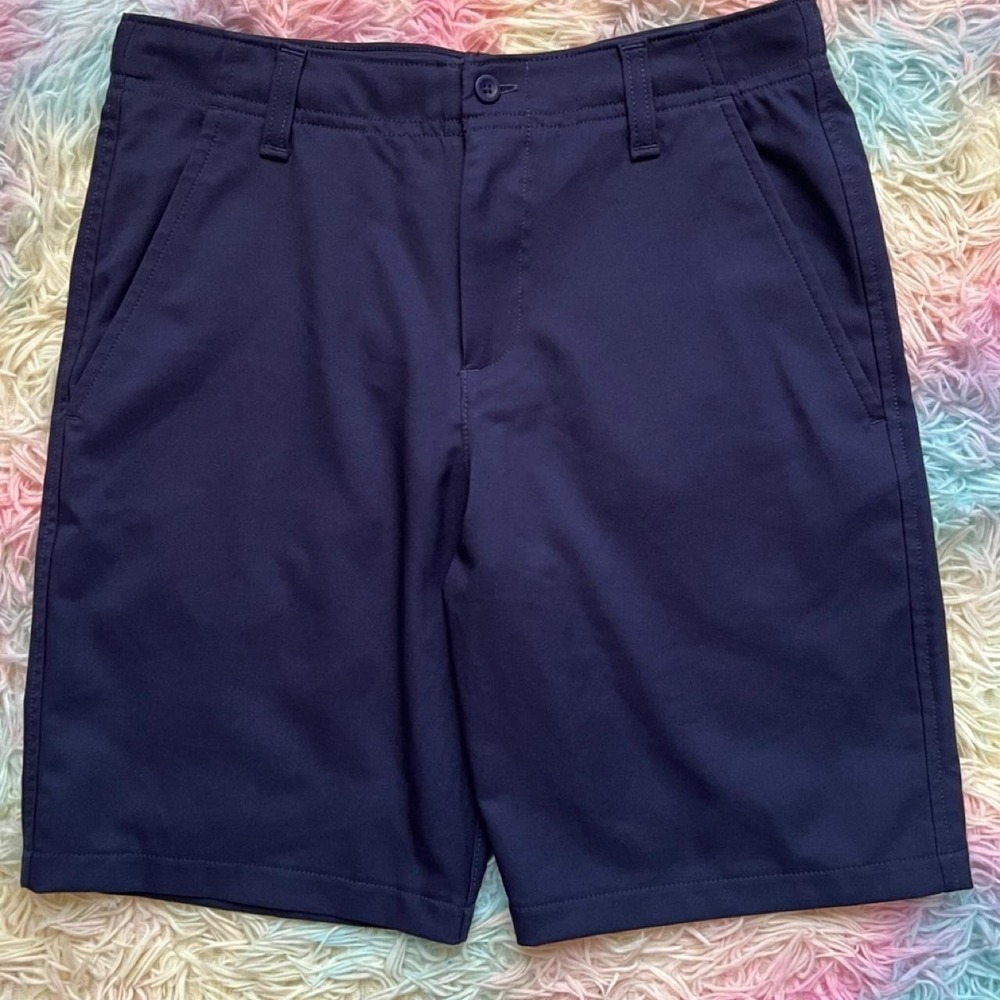 Under Armour Boy's Youth Medium Navy Blue Shorts, Adjustable Waistband
